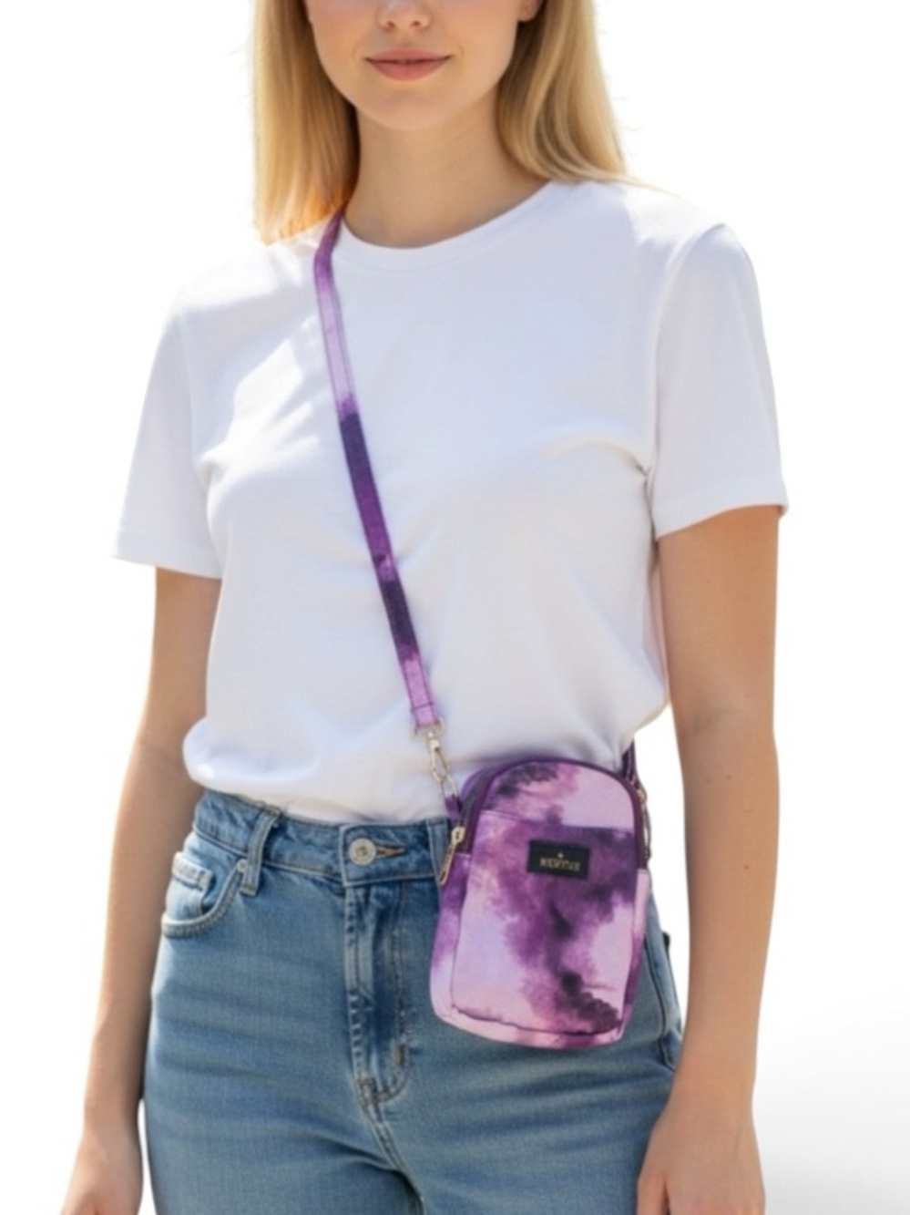 NWT Kedzie Aura Crosstown Crossbody Purple Pink Tie-Dye Pattern